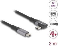 Delock 240 W 2 M USB 20 Gbps Kábel, ívelt bal / jobb, USB PD 3.1 Extended Power Range kép