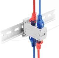 Delock 4043619910649 rj45 csatlakozó cat.6a, dupla, aljzat aljzat kivitelben, din-sínre kép