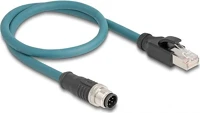 Delock 60075 M12 8pin a-code -> rj45 cat6a s/ftp m/m adatkábel 0.5m kék kép