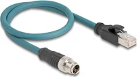 Delock 60077 M12 8pin x-code -> rj45 cat6a s/ftp m/m adatkábel 0.5m kék kép