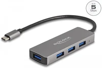 Delock USB 3.2 GEN 1 HUB USB 4 portos usb 3.2 gen 1 hub usb type-c csatlakozóval usb type-a portok az oldalán kép