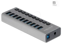 Delock USB HUB 10 10-portos usb3.0 hub szürke (külön kapcsolható) kép