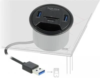 Delock 64152 4-portos usb3.0 hub fekete (asztalba szerelhető; microsd/sd) kép