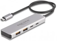 Delock HUB 2 Delock USB 10 Gbps USB Type-C hub 2 x A-típusú USB csatlakozóval és 2 x USB Type-C csatlakozóval, valamint egy 35 cm hosszú csatlakozó kábellel kép