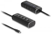 Delock USB 10 GBPS HUB USB 4 portos usb 10 gbps hub usb type-c , 60 cm hosszú kábellel és az egyes portokhoz tartozó kapcsolóval kép