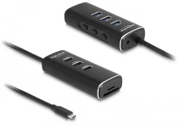 Delock USB 10 GBPS HUB, SD ÉS 3 portos  micro-sd kártyaolvasóval usb type-c , 60 cm hosszú kábellel és portokhoz tartozó kép