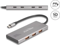 Delock 64313 7 portos usb-elosztó, 10 gbps, 4 db usb type-c  csatlakozóaljzattal és 3 kép