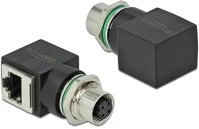 Delock 66312 M12 4pin d-code -> rj45 cat5e utp f/f adapter fekete ip67 kép
