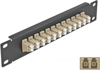 Delock 66767 10  üvegszálas patch panel 12 portos lc duplex bézs 1u fekete kép