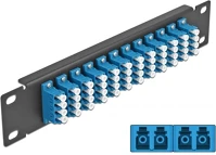 Delock 66776 10  üvegszálas patch panel 12 portos lc quad kék 1u fekete kép