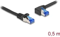 Delock 80217 Rj45 cat6a s/ftp -> rj45 cat6a s/ftp m/m adatkábel 0.5m fekete 90° egyenes/bal kép