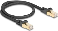 Delock 80316 Rj45 cat6a s/ftp -> rj45 cat6a s/ftp m/m adatkábel 0.5m fekete fonott borítással kép