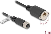 Delock 80433 M12 kábel a-kódú 8 tűs anya - rj45 anya cat.5e ftp installálásához 1 m, fekete kép