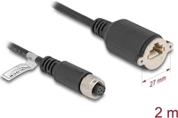 Delock 80435 M12 kábel a-kódú 8 tűs anya - rj45 anya cat.5e ftp installálásához 2 m, fekete kép