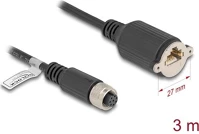 Delock 80438 M12 kábel a-kódú 8 tűs anya - rj45 anya cat.5e ftp installálásához 3 m, fekete kép