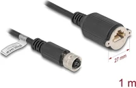 Delock 80452 M12 kábel d-kódú 4 tűs anya - rj45 anya cat.5e ftp installálásához 1 m, fekete kép