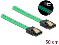 Delock 82069 Sata3 -> sata3 f/f adatkábel 0.5m zöld uv fényhatással kép
