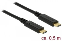 Delock 0,5 M 3 A E-marker usb-c - usb-c m/m adatkábel 0.5m fekete (10 gbps) 3a kép