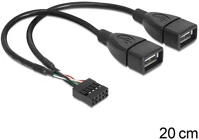 Delock 83292 Usb-a pinheader 9pin -> 2db usb-a 2.0 f/f adatkábel 0.2m fekete kép