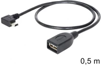 Delock 83356 Usb-b 2.0 mini 5pin -> usb-a 2.0 m/f adatkábel 0.5m fekete 90°/egyenes kép