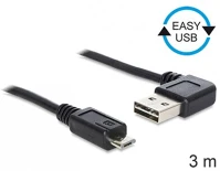Delock EASY-USB 2.0 TYPE-A Easy-usb a -> usb-b 2.0 micro m/m adatkábel 3m fekete 90°/egyenes kép