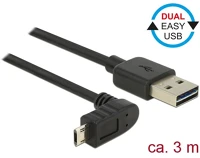 Delock 83857 Easy-usb a -> easyusb micro-b m/m adatkábel 3m fekete egyenes/90° kép