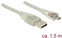 Delock A-TÍPUSÚ Usb-a 2.0 -> usb-b 2.0 micro m/m adatkábel 1.5m átlátszó kép