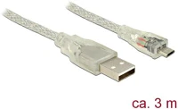 Delock A-TÍPUSÚ Usb-a 2.0 -> usb-b 2.0 micro m/m adatkábel 3m átlátszó kép