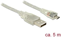 Delock 83903 Usb-a 2.0 -> usb-b 2.0 micro m/m adatkábel 5m átlátszó kép
