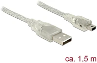 Delock 83906 Usb-a 2.0 -> usb-b 2.0 mini m/m adatkábel 1.5m átlátszó kép