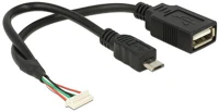 Delock 84835 Usb-a pinheader 8pin -> usb-a 2.0 usb-b 2.0 micro f/f adatkábel 0.15m fekete kép