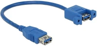 Delock 85111 Usb-a 3.0 - usb-a 3.0 f/f adatkábel 0.25m kék panel-mount kép