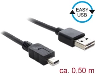 Delock 85158 Easy-usb a -> usb-b 2.0 mini m/m adatkábel 0.5m fekete kép