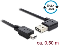 Delock 85175 Easy-usb a -> usb-b 2.0 mini m/m adatkábel 0.5m fekete 90°/egyenes kép