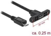 Delock 85245 Usb-b 2.0 micro - usb-b 2.0 micro m/f adatkábel 0.25m fekete panel mount kép