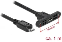 Delock 85246 Usb-b 2.0 micro - usb-b 2.0 micro m/f adatkábel 1m fekete panel mount kép