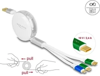 Delock 85358 Usb-a 2.0 -> usb-b 2.0 micro 2db usb-c m/m töltőkábel 0.6m fehér visszahúzható kép