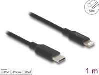 Delock 85410 Vékony, adat és töltő kábel usb type-c  - lightning  iphone , ipad , ipod  eszközökhöz, fekete 1 m mfi kép