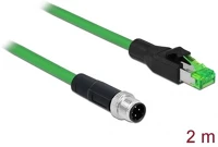 Delock 85438 M12 4pin d-code -> rj45 m/m adatkábel 2m zöld pvc kép