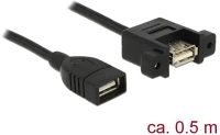 Delock 85459 Usb-a 2.0 - usb-a 2.0 m/f adatkábel 0.5m fekete panel mount kép