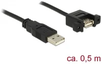 Delock 85461 Usb-a 2.0 - usb-a 2.0 m/f adatkábel 0.5m fekete panel mount kép