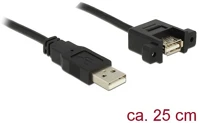 Delock 85462 Usb-a 2.0 - usb-a 2.0 m/f adatkábel 0.25m fekete panel mount kép