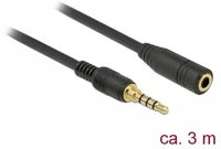 Delock 85633 Sztereó jack hosszabbító kábel 3,5 mm 4-tűs apa > anya 3 m hosszú fekete kép