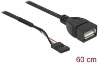 Delock 85671 Usb-a pinheader 4pin -> usb-a 2.0 f/f adatkábel 0.6m fekete kép