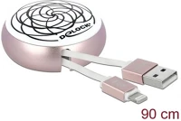Delock 85817 Usb-a 2.0 -> lightning m/m adatkábel 0.46m fehér-rózsaszín visszahúzható kép