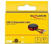 Delock USB-A/M TO USB-C/M 2.0 Cable usb-a/m to usb-c/m 2.0 black/red retractable 92cm kép