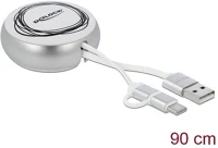 Delock 85821 Usb-a 2.0 -> usb-b 2.0 micro usb-c m/m adatkábel 0.46m fehér-ezüst visszahúzható kép