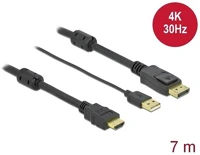 Delock 85967 Hdmi 1.4 usb a power -> displayport 1.2 m/m aktív video kábel 7m fekete kép