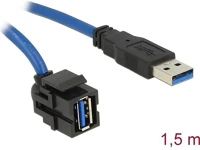 Delock 86011 Usb-a 3.0 -> usb-a 3.0 m/f keystone modul 1.5m fekete egyenes/250° kép