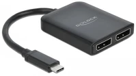 Delock 87754 Usb-c / thunderbolt -> 2db displayport 1.2 m/f splitter 0.2m fekete mst/vxp